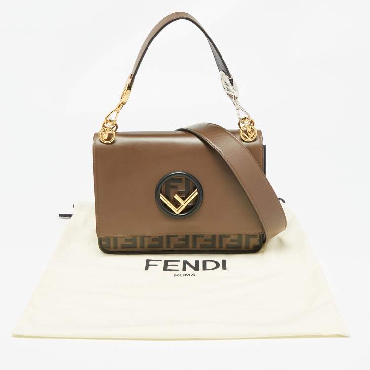 Pre Owned Fendi Brown/Black Zucca Embossed Leather Kan I F Top Handle Bag