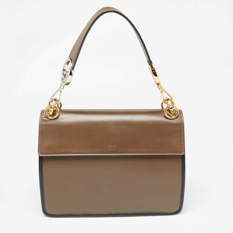 Pre Owned Fendi Brown/Black Zucca Embossed Leather Kan I F Top Handle Bag