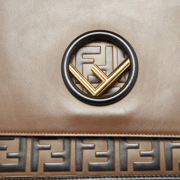 Pre Owned Fendi Brown/Black Zucca Embossed Leather Kan I F Top Handle Bag