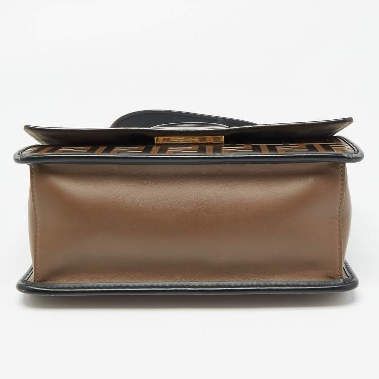 Pre Owned Fendi Brown/Black Zucca Embossed Leather Kan I F Top Handle Bag