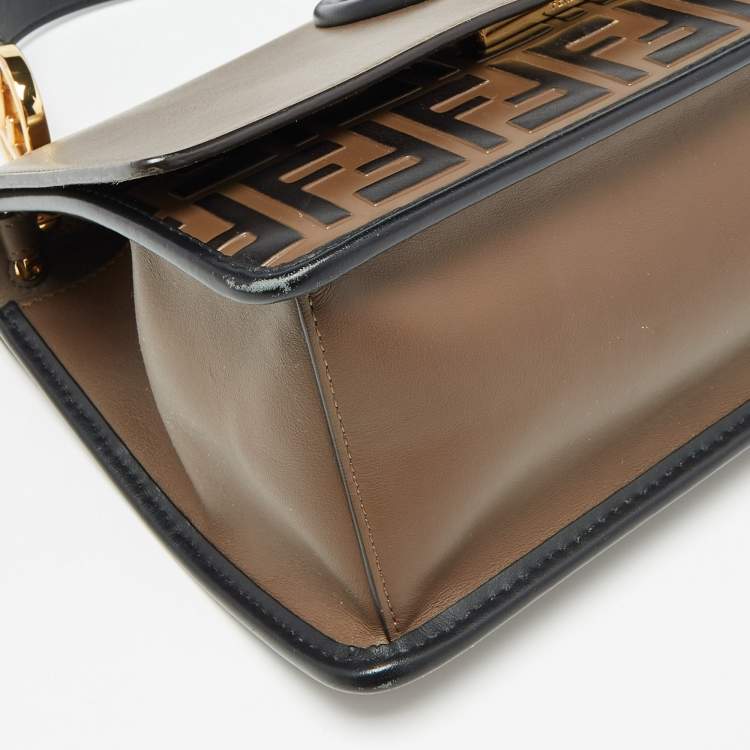 Pre Owned Fendi Brown/Black Zucca Embossed Leather Kan I F Top Handle Bag