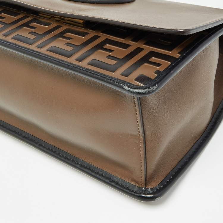 Pre Owned Fendi Brown/Black Zucca Embossed Leather Kan I F Top Handle Bag