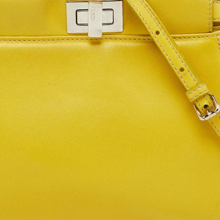Pre Owned Fendi Yellow Leather Mini Peekaboo Top Handle Bag