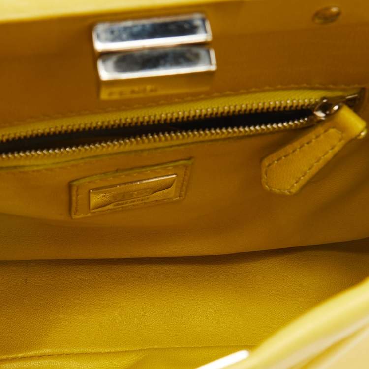 Pre Owned Fendi Yellow Leather Mini Peekaboo Top Handle Bag