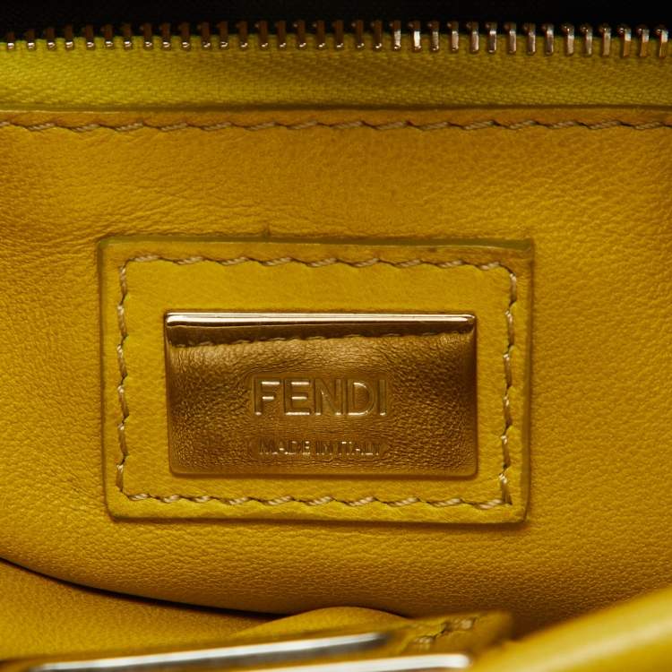 Pre Owned Fendi Yellow Leather Mini Peekaboo Top Handle Bag