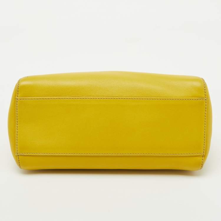 Pre Owned Fendi Yellow Leather Mini Peekaboo Top Handle Bag