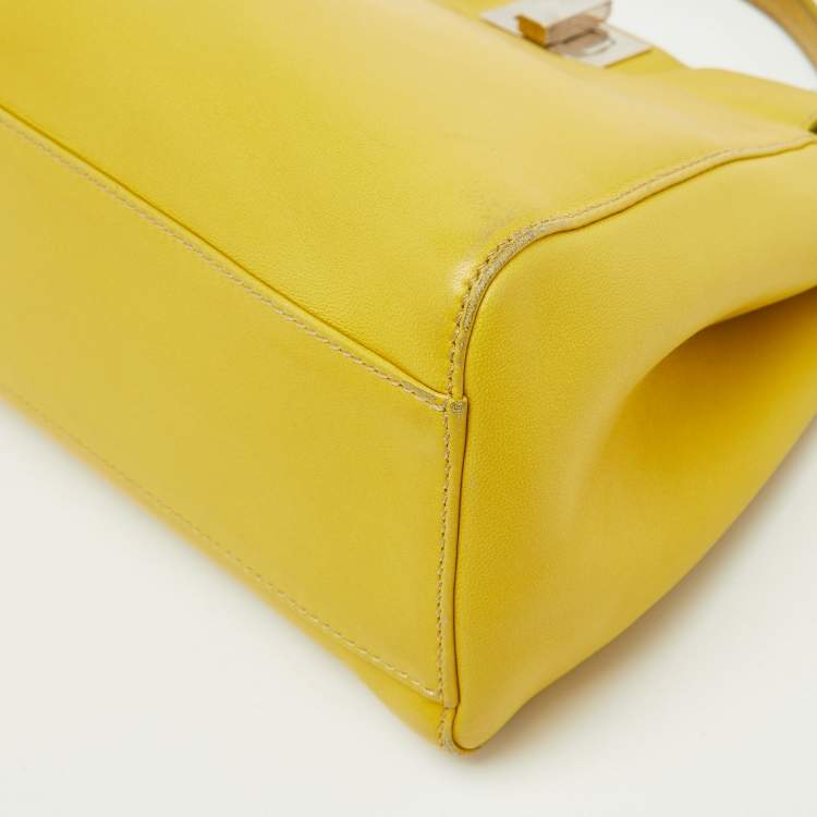 Pre Owned Fendi Yellow Leather Mini Peekaboo Top Handle Bag
