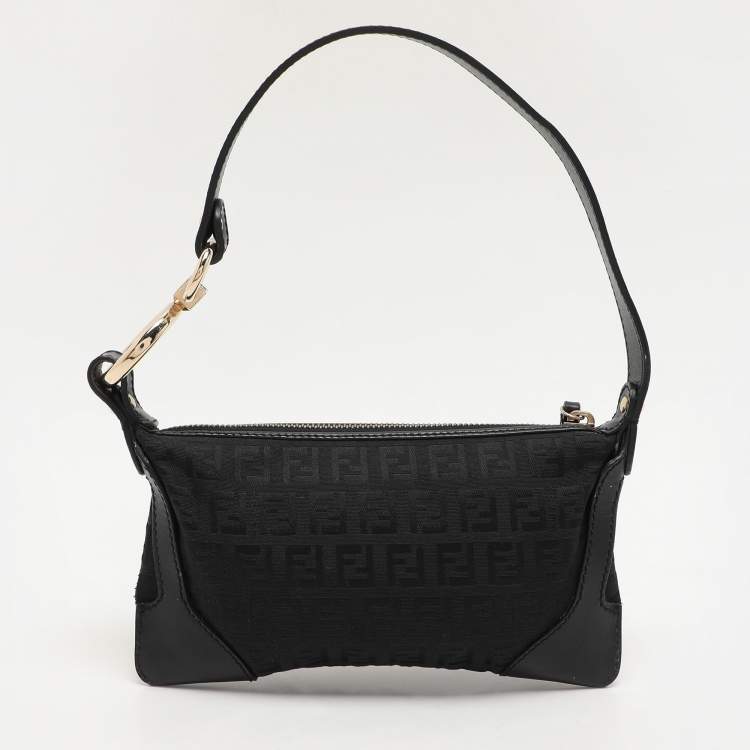 Pre Owned Fendi Black Canvas and Leather Chef Baguette Bag