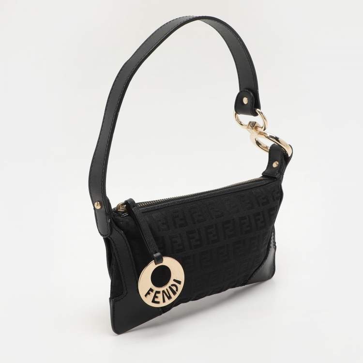 Pre Owned Fendi Black Canvas and Leather Chef Baguette Bag