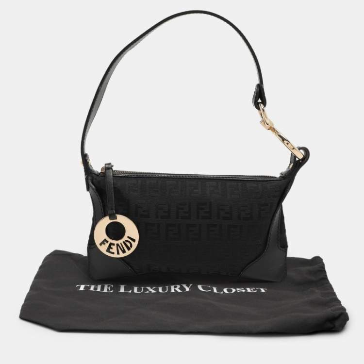 Pre Owned Fendi Black Canvas and Leather Chef Baguette Bag