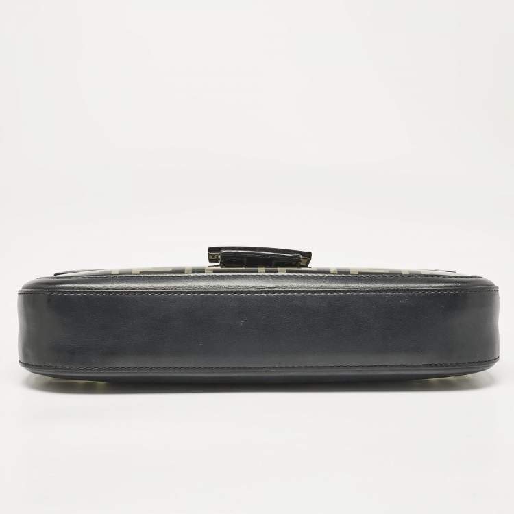 Pre Owned Fendi Black Zucca Embossed PVC and Leather Medium Baguette Bag