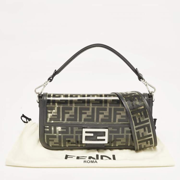 Pre Owned Fendi Black Zucca Embossed PVC and Leather Medium Baguette Bag