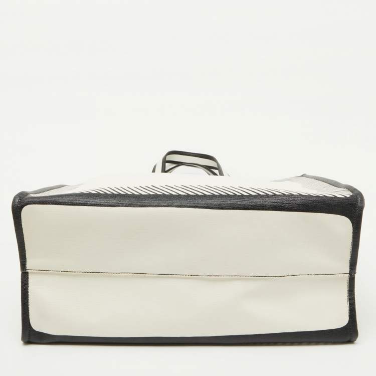 Pre Owned Fendi x Joshua Vides White/Black Coated Canvas Stamp Patch Shopping Tote