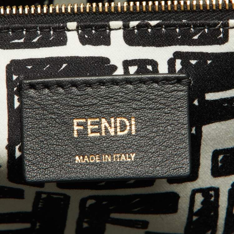 Pre Owned Fendi x Joshua Vides White/Black Coated Canvas Stamp Patch Shopping Tote