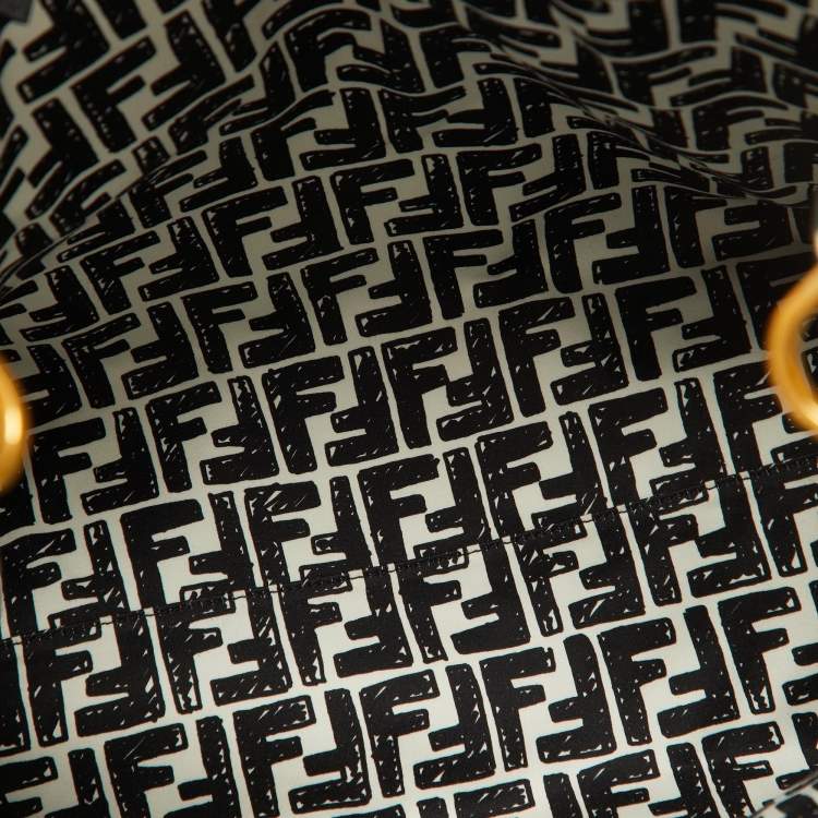 Pre Owned Fendi x Joshua Vides White/Black Coated Canvas Stamp Patch Shopping Tote