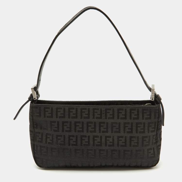 Pre Owned Fendi Black Zucchino Canvas and Leather Mini Pochette Bag