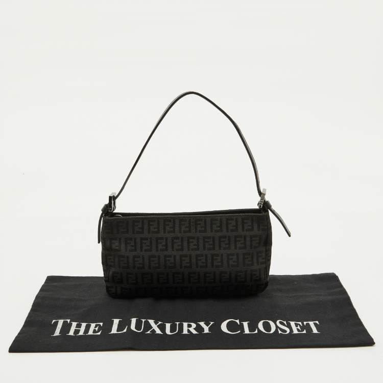 Pre Owned Fendi Black Zucchino Canvas and Leather Mini Pochette Bag