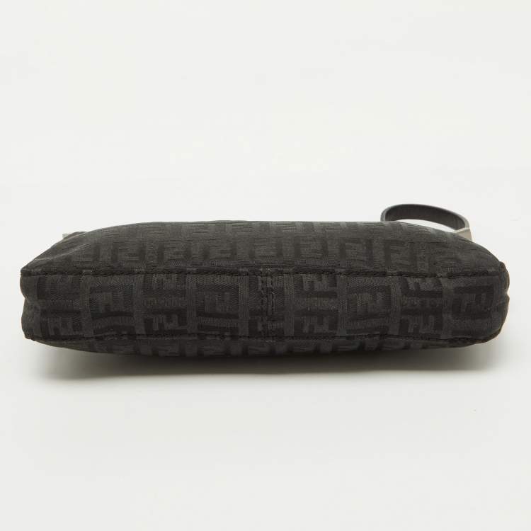 Pre Owned Fendi Black Zucchino Canvas and Leather Mini Pochette Bag