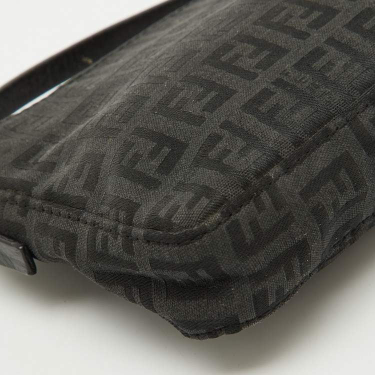 Pre Owned Fendi Black Zucchino Canvas and Leather Mini Pochette Bag