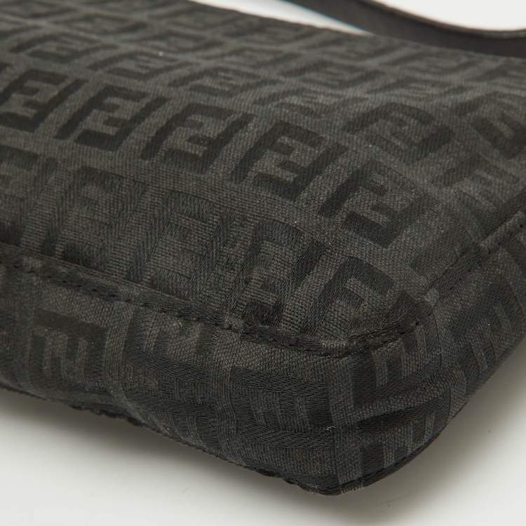 Pre Owned Fendi Black Zucchino Canvas and Leather Mini Pochette Bag