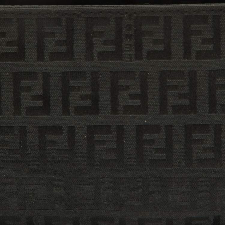 Pre Owned Fendi Black Zucchino Canvas and Leather Mini Pochette Bag