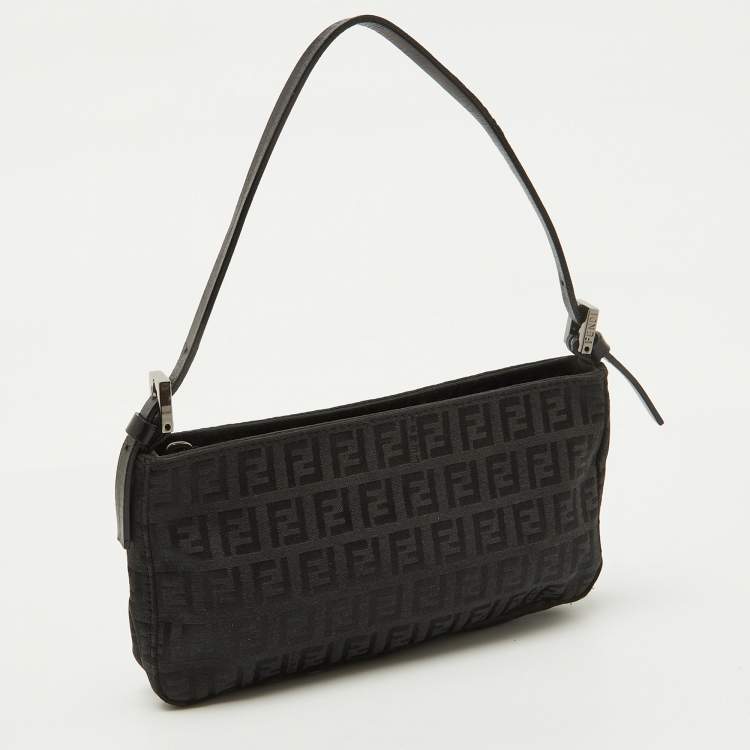 Pre Owned Fendi Black Zucchino Canvas and Leather Mini Pochette Bag