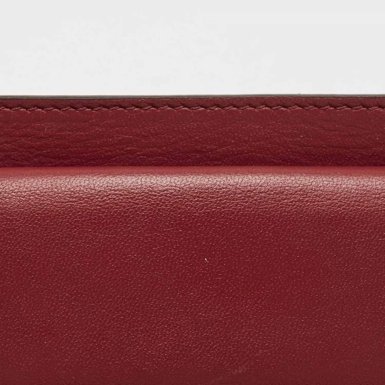 Pre Owned Fendi Burgundy Zucca Embossed Leather Baguette Card Holder