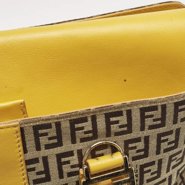 Pre Owned Fendi Yellow/Beige Zucchino Fabric and Leather Tote