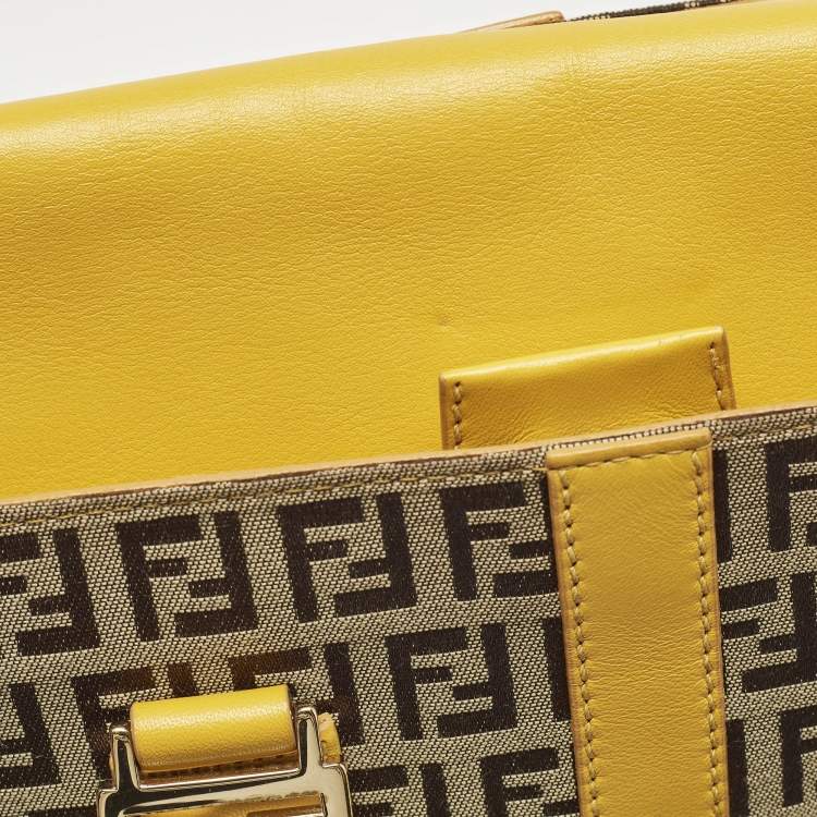 Pre Owned Fendi Yellow/Beige Zucchino Fabric and Leather Tote