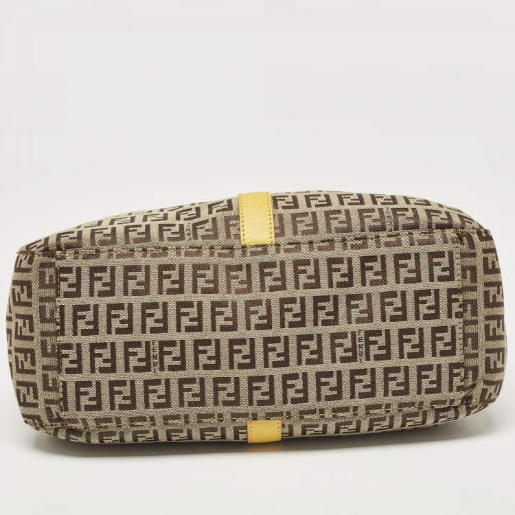 Pre Owned Fendi Yellow/Beige Zucchino Fabric and Leather Tote