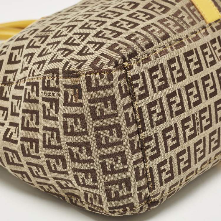 Pre Owned Fendi Yellow/Beige Zucchino Fabric and Leather Tote
