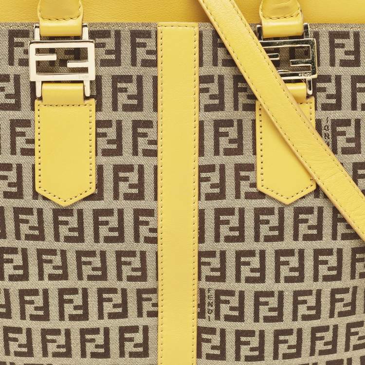 Pre Owned Fendi Yellow/Beige Zucchino Fabric and Leather Tote