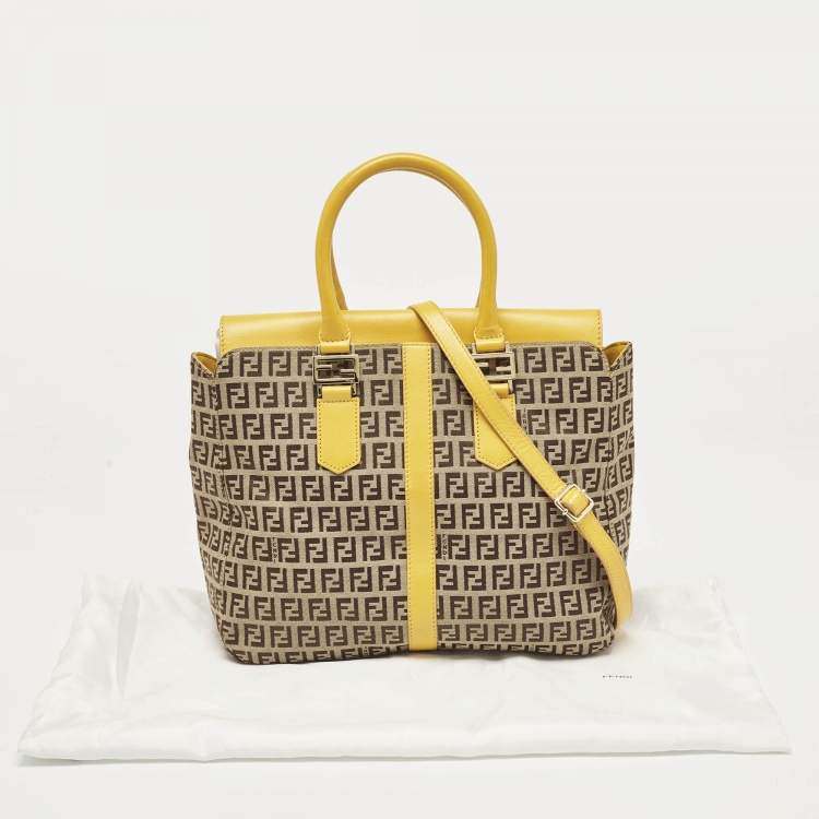 Pre Owned Fendi Yellow/Beige Zucchino Fabric and Leather Tote