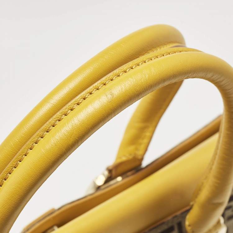Pre Owned Fendi Yellow/Beige Zucchino Fabric and Leather Tote