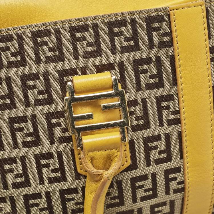 Pre Owned Fendi Yellow/Beige Zucchino Fabric and Leather Tote