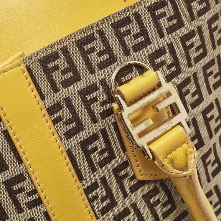 Pre Owned Fendi Yellow/Beige Zucchino Fabric and Leather Tote
