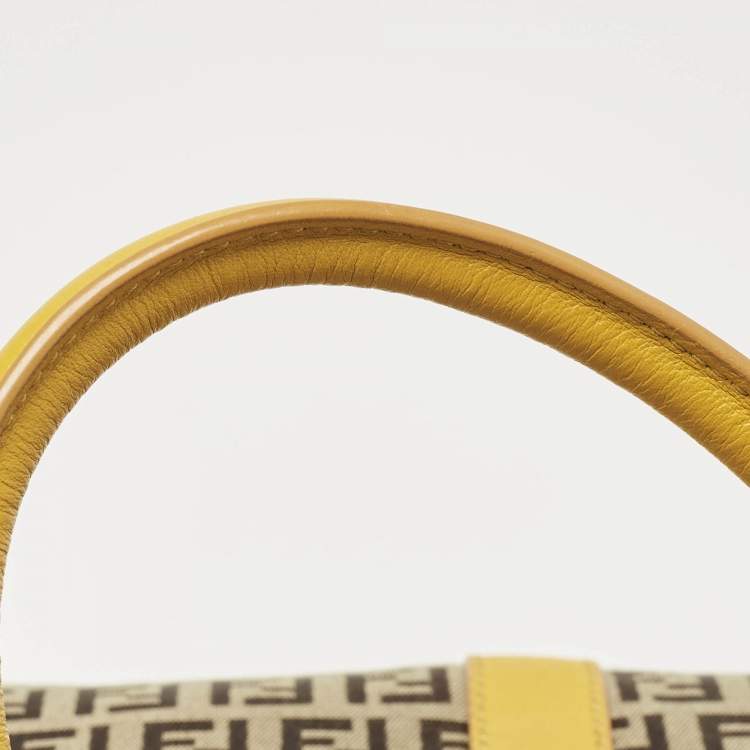 Pre Owned Fendi Yellow/Beige Zucchino Fabric and Leather Tote