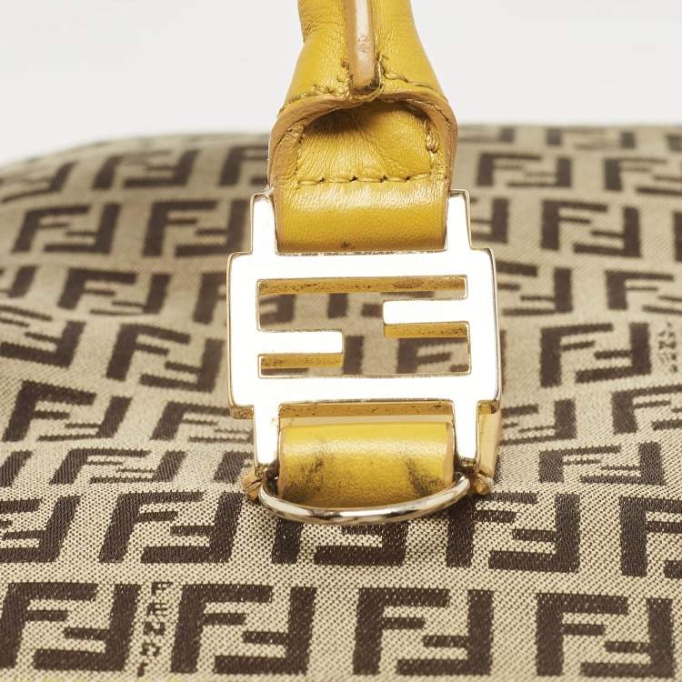 Pre Owned Fendi Yellow/Beige Zucchino Fabric and Leather Tote