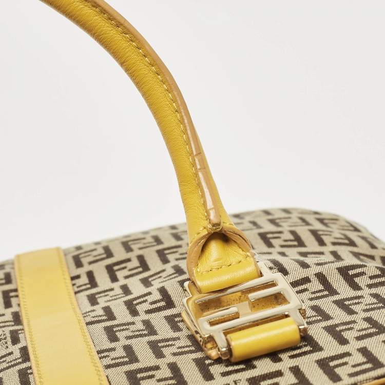 Pre Owned Fendi Yellow/Beige Zucchino Fabric and Leather Tote