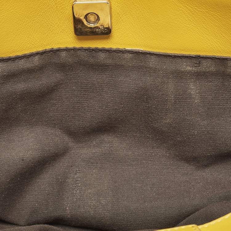Pre Owned Fendi Yellow/Beige Zucchino Fabric and Leather Tote
