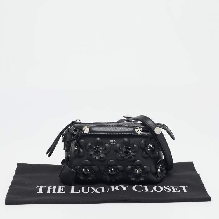 Pre Owned Fendi Black Leather Mini Flowerland By The Way Crossbody Bag