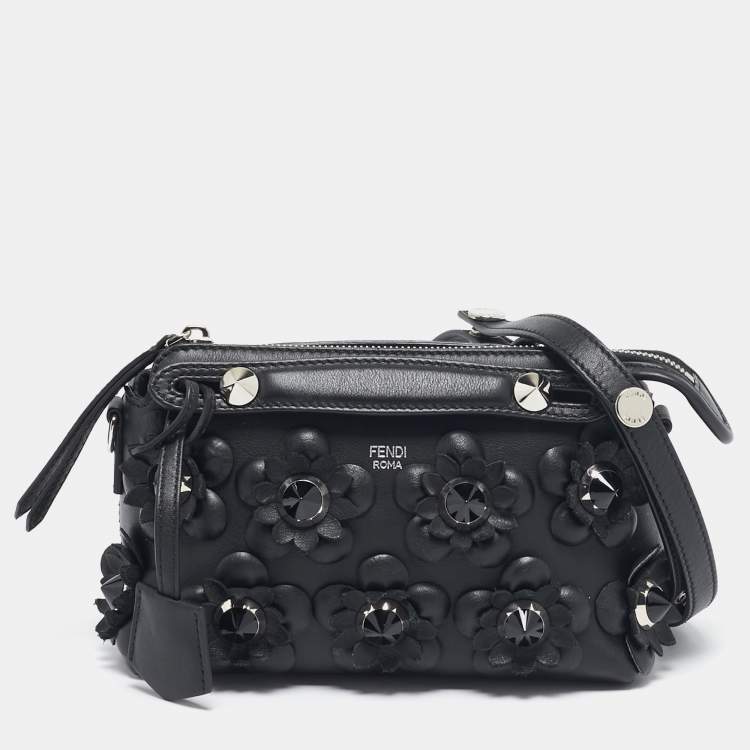 Pre Owned Fendi Black Leather Mini Flowerland By The Way Crossbody Bag
