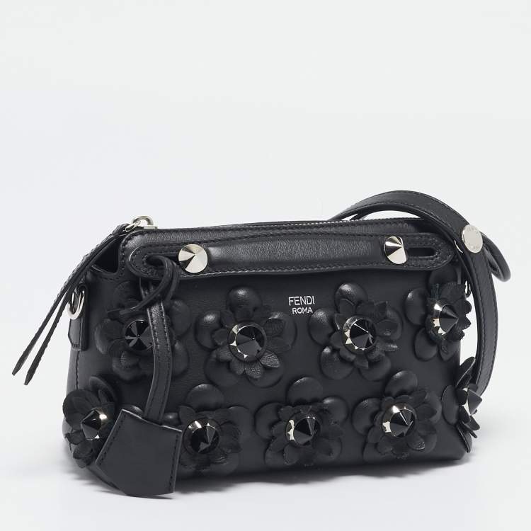 Pre Owned Fendi Black Leather Mini Flowerland By The Way Crossbody Bag