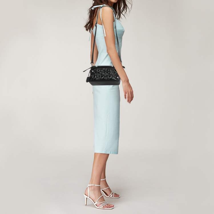 Pre Owned Fendi Black Leather Mini Flowerland By The Way Crossbody Bag