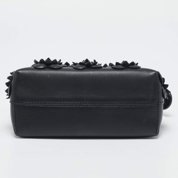 Pre Owned Fendi Black Leather Mini Flowerland By The Way Crossbody Bag