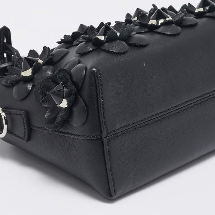 Pre Owned Fendi Black Leather Mini Flowerland By The Way Crossbody Bag