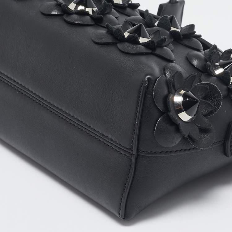 Pre Owned Fendi Black Leather Mini Flowerland By The Way Crossbody Bag