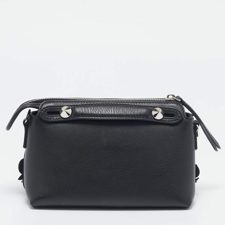 Pre Owned Fendi Black Leather Mini Flowerland By The Way Crossbody Bag