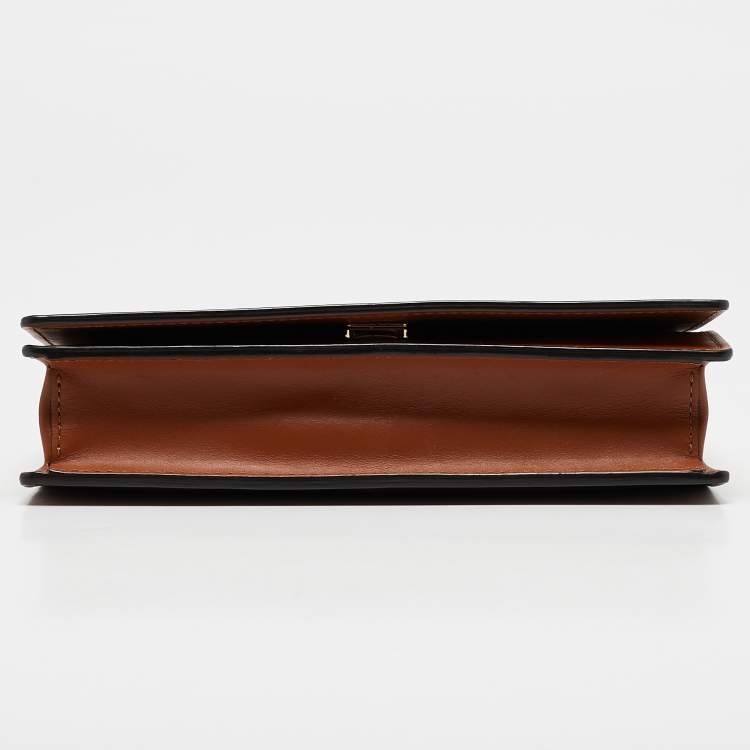 Pre Owned Fendi Brown Leather Logo Embossed Wallet On Chain