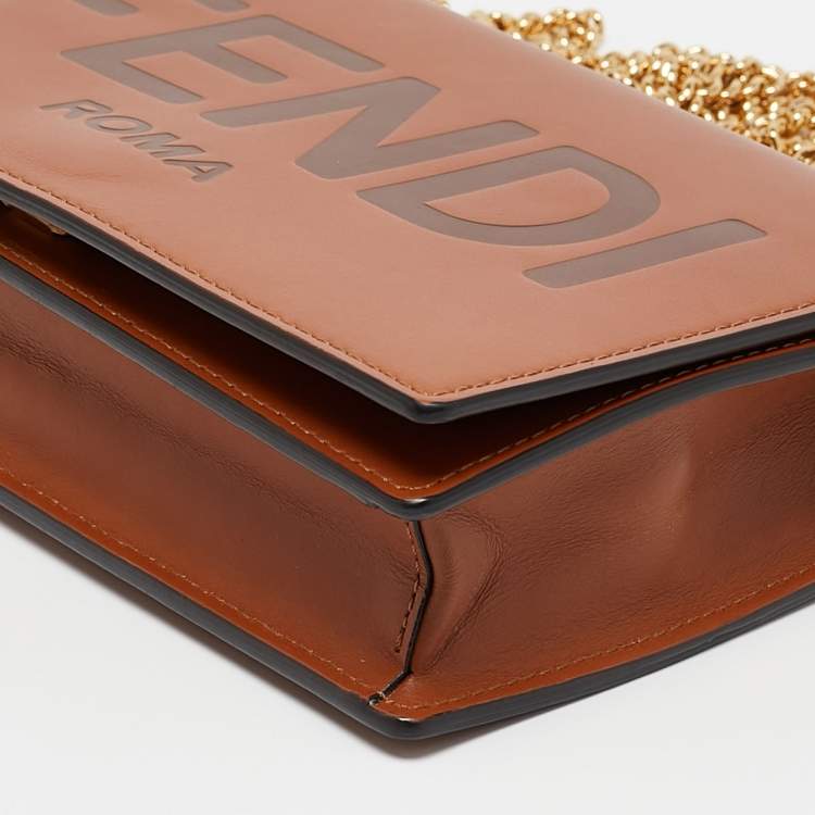 Pre Owned Fendi Brown Leather Logo Embossed Wallet On Chain
